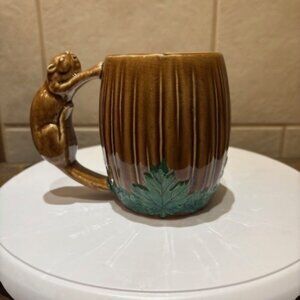 Vintage Ceramic Beaver Handle Mug Hand Painted Leaves 1950's Shafford Japan